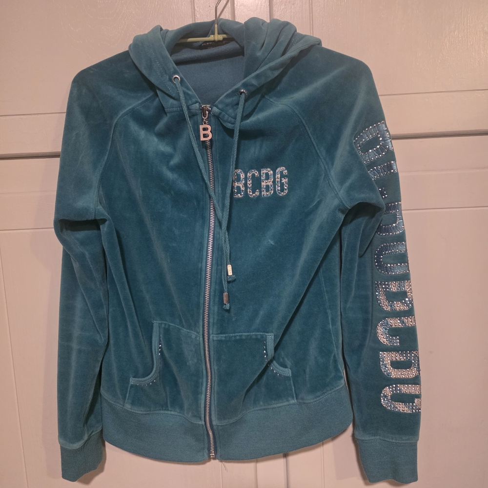 BCBGMaxAzria Teal Zip-Up Hoodie Jacket